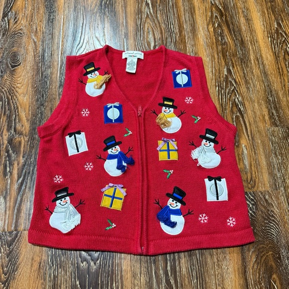 Bechamel Red Snowman Vest PS Small S Vest Petites Sweater Women's - Picture 1 of 6